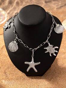 1pc Conch Shell, Starfish, Shell, Turtle Pendant European And American Ocean Vacation Style Women's Necklace - Silver - View 2