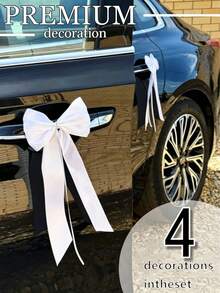 4pcs Wedding Car Decoration Bows, Rhinestone Satin Bows, Wedding Car Decoration Set - View 12
