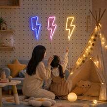 1件遊戲室牆面裝飾懸掛式LED閃電霓虹燈,電池/USB供電,居家節日派對場景氛圍夜燈,生日主題派對創意臥室客廳裝飾 - 閃電霓虹燈 - 查看 8