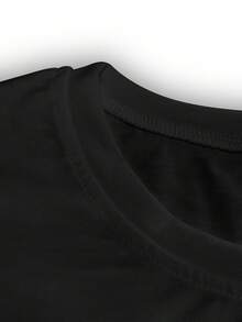 Camiseta Casual de Talla Holgada con Letras, Camiseta de Mujer Plus con Estampado de Lema y Cuello Redondo de Manga Corta Alta Elasticidad - Negro - Ver 3