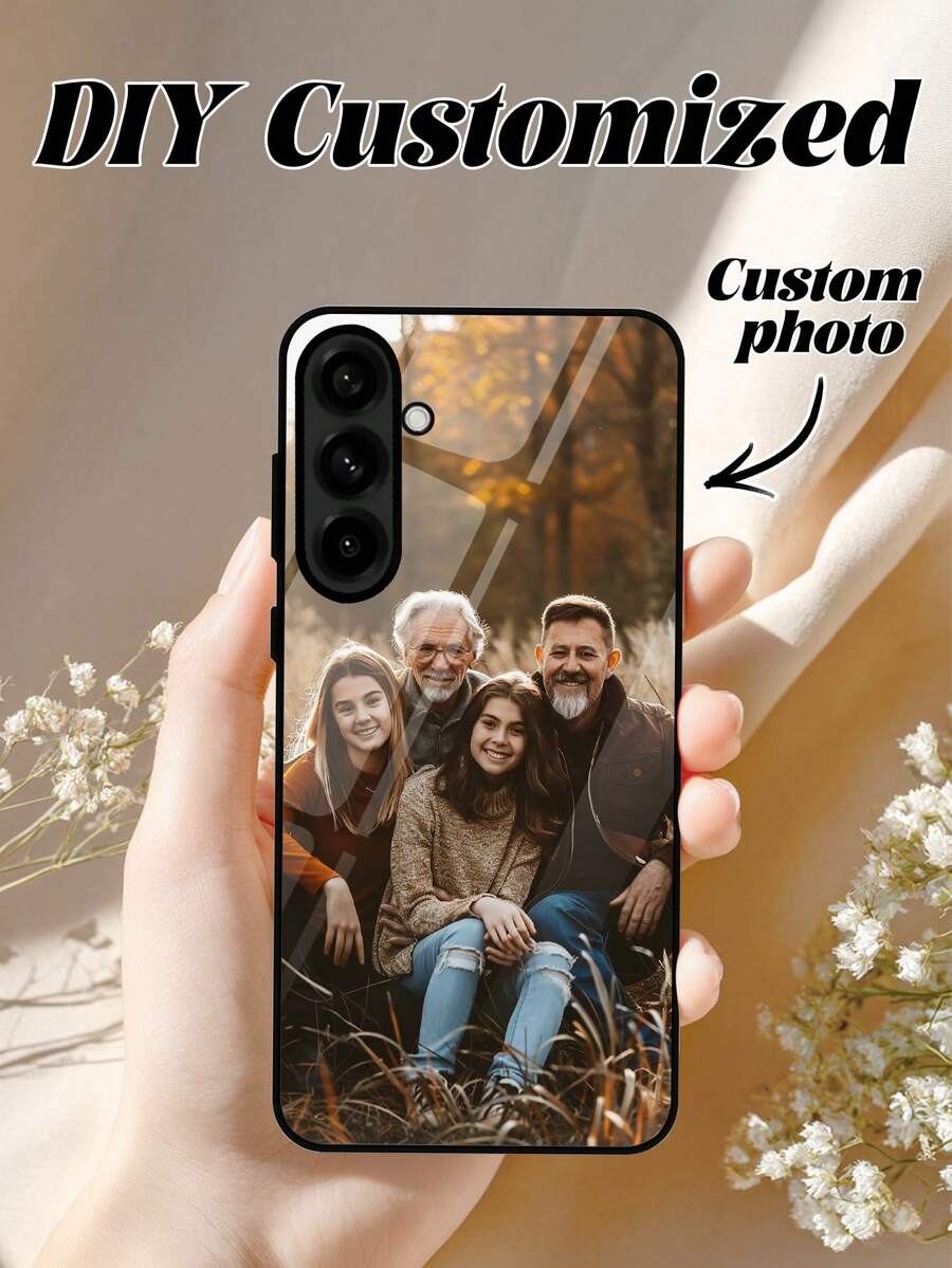 1pc Personalized Thanksgiving Family/Couple/Pet Photo Shockproof Black Phone Case Compatible With IPhone 17Pro Max, 17Air, 16Pro, S24Ultra/S25, A55, A35, A6, A16 And Other Android Phones, Christmas - Black - View 1