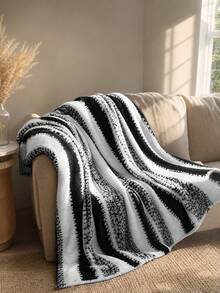1pc Taffeta Striped Pattern Blanket, Warm, Soft And Comfortable Throw Blanket For Home Dehttps://Img.Ltwebstatic.Com/V4/J/Spmp/2026/06/04/13/1780cor, Suitable For Bed, Sofa, Office, Room, Dorm, Machine Washable, Suitable For Spring, Summer And Autumn - Black - View 2