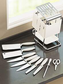 Knife And Chopstick Storage Box - Durable Plastic Cutlery Storage Bin With Drainage Base, Suitable For Kitchen Countertop, Polished Finish, Can Hold Multiple Knives And Wooden Handles, Minimalist Design, Insert Installation, Portable Cutlery Rack, Easy To Clean, Essential For Home Cooking - Solid Color - View 3