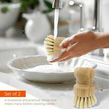 2pcs Wooden Dish Scrub Brushes For Kitchen, -Friendly Cleaning Scrubbers, Natural Sisal Bristles For Dishes And Washing Cast Iron Pans - White - View 5