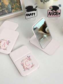 Mini Foldable Portable Makeup Mirror, Printed With Pink Flowers And A-Z Letters, With Stand, Travel Makeup Mirror, Beauty Product, Desktop Makeup Mirror, Rectangular Desktop Compact Foldable Mirror, Simple And Fashionable, Travel Portable Makeup Mirror, Women's Gift - Best Gift For Mom And Teacher. Suitable As Birthday Gift, Back To School Gift, Graduation Gift, Travel Accessory, Mother's Day Gift, Spring/Summer Essential - Multicolor - View 8