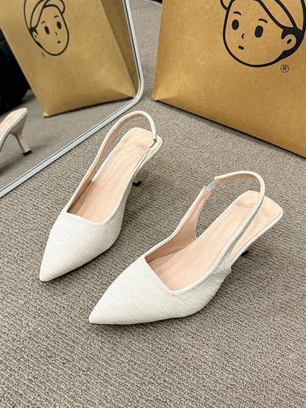 Women's Spring/Summer White High Heels, Fashionable Versatile Commute Work Shoes, French Summer Sandals