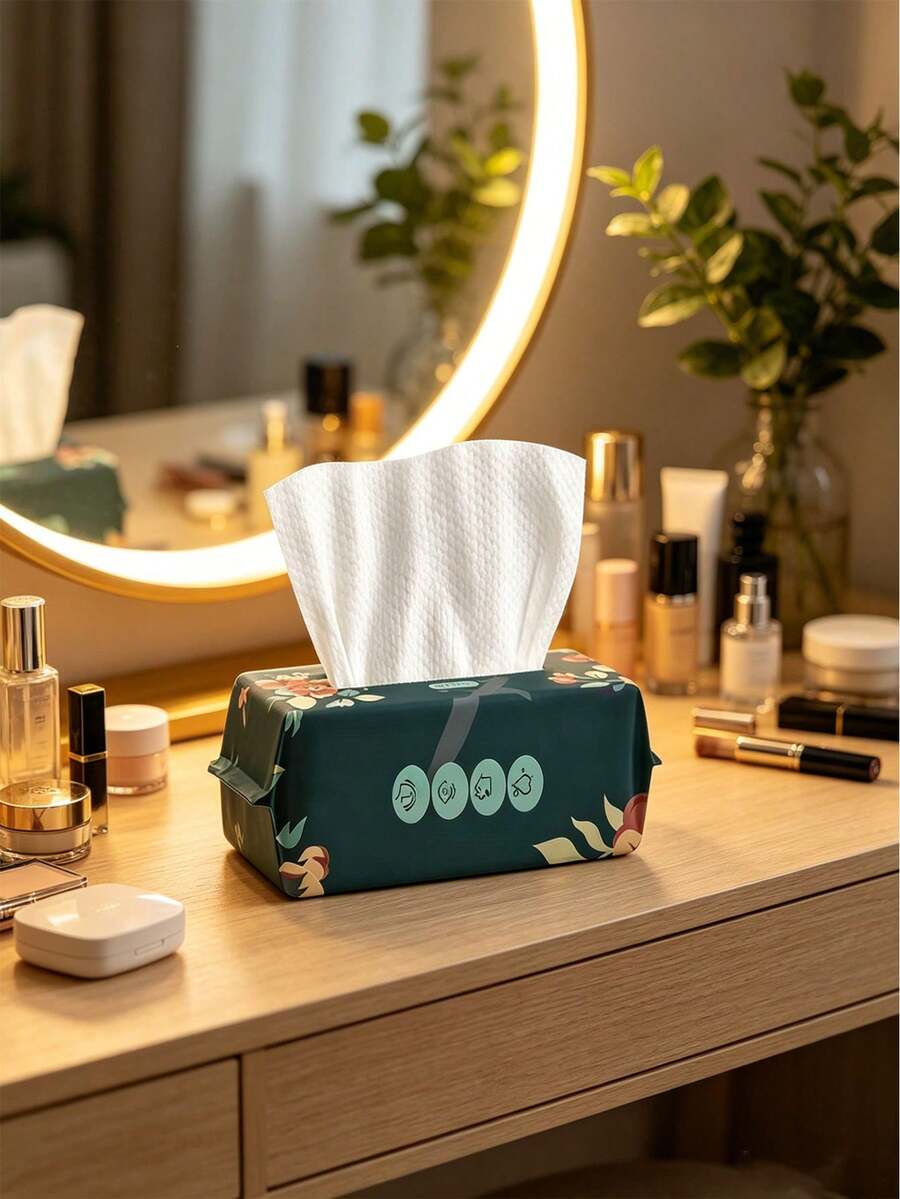 Tisu Basah Sekali Pakai (20x20 Cm), Cocok untuk Penggunaan Kering dan Basah, Termasuk Menghapus Makeup. Cocok untuk Semua Jenis Kulit. Praktis untuk Dibawa Saat Mencuci Wajah dan Menghapus Makeup Saat Bepergian. - Putih - View 1