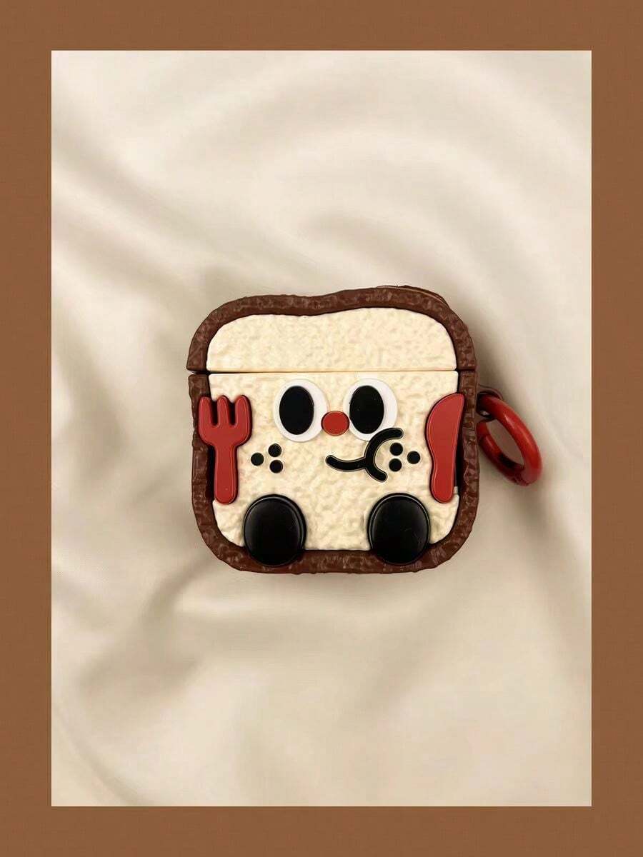 1 pieza Funda protectora de auriculares Bluetooth con diseño 3D de tostada de chocolate con expresión súper linda de dibujos animados, compatible con Apple Pro 2/1/2/Pro/3/4ª generación (auriculares no incluidos)
