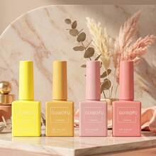 4Pcs Gel Nail Polish Set 15ml Full Size,Soft Pastel Color Gel Polish Kit With Same Color Bottle Design, UV LED Soak Off Nail Gel In Light Lemon, Warm Yellow, Sweet Pink And Dusty Rose Shades, Gentle Nail Art Colors For Romantic Manicure, Spring Nail. - Multicolor - View 9