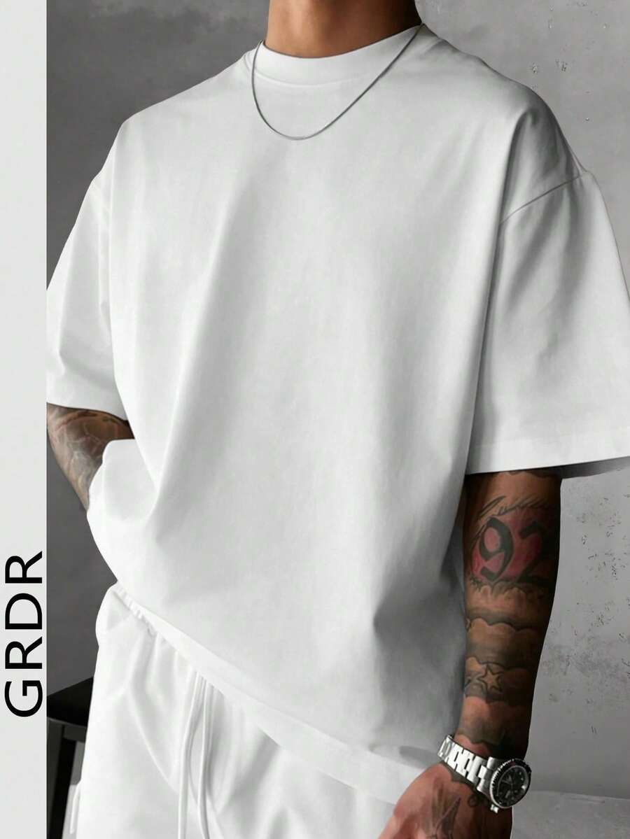 GRDR 男士纯色短袖T恤,舒适透气,适合夏季穿着 - 白色 - 查看 1
