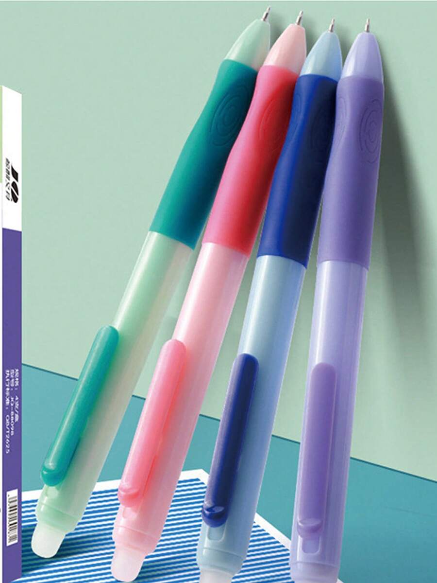 Bộ 4 bút gel xóa được thu gọn màu Macaron phối khối, thiết kế tối giản, thân mềm dễ cầm, mực nhạy nhiệt, dùng cho học sinh làm bài tập - A - Xem 1