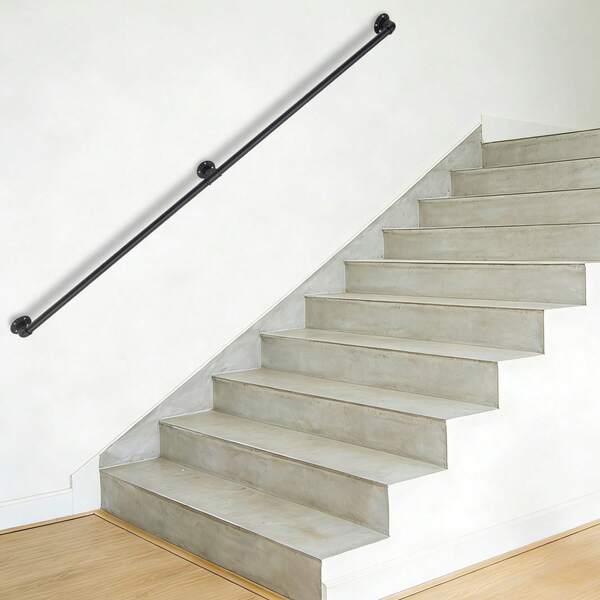 Corrimano per scale antiscivolo da 2 m per interni ed esterni, colore nero, tubolare, ideale per bagno, giardino, interni ed esterni, scale, balconi e balaustre.