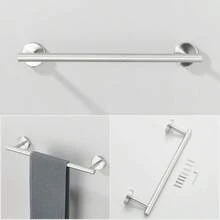 Set Of 5 Brushed Nickel Stainless Steel Wall Mounted Towel Rails With 2 Hooks For Bathroom, Towel Racks And Toilet Roll Holders - 拉絲鎳 - 查看 3
