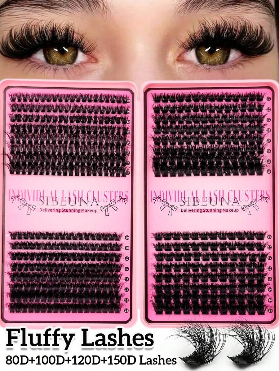 Sibeuna 512pcs D Curl Eyelash Book, Bulu Mata Ekstensi Tebal Lembut Alami 3D Mengembang 80D+100D+120D+150D, Cocok Untuk Pemula, Perlengkapan Perjalanan Penting - D - View 1