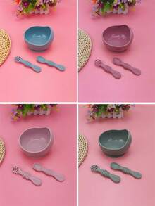 6/3/1pc Silicone Tableware Set, Children's Large Suction Bowl And Rice Paste Spoon, Anti-Drop Anti-Scald Feeding Bowl, Suitable For Toddler Feeding Training Bowl Baby Supplies, A Unique Father's Day Gift Set - Multicolor - View 5