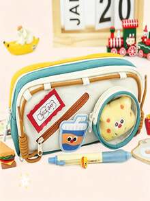1PCTs PJ Cute Ins Style Japanese Food Hook And Loop Pencil Case, High Contrast Color Multifunctional Office Stationery, Suitable , First Day Of School - Multicolor - View 7