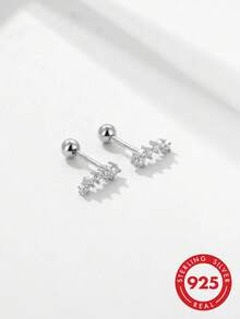 HuooNew 一对简约925纯银钻石翅膀耳环，适合女性日常佩戴 - 銀色 - 查看 5