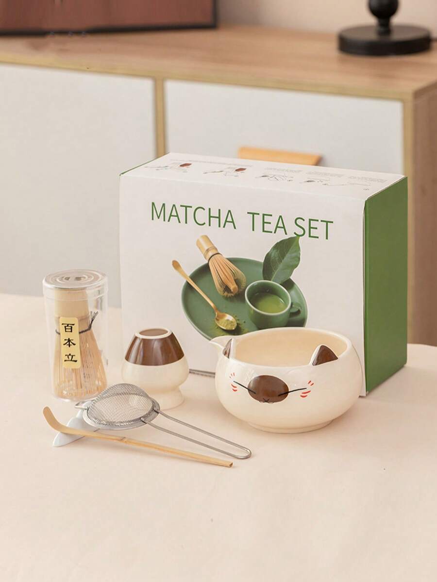 Matcha 5-Piece Set - New Creative Ceramic Cartoon Style, Includes Matcha Whisk, Matcha Bowl And Tea Spoon, Complete Tea Set. - Multicolor - View 1