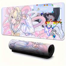 1 st anime blond flicka gamingmusmatta – halkfri gummibotten, tvättbar, livfull rosa och lila design med hjärt- och stjärnmönster, perfekt för kontor, skola och hemdekoration - Musmatta - Visa 9