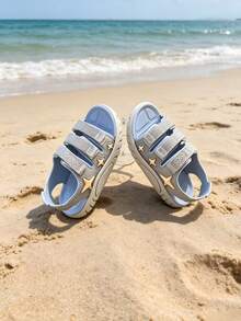Boys' New Comfortable Hook And Loop Star Decor Children Sandals, Large Size Student Flat Beach Shoes, Suitable For Spring & Summer - Blue - View 6