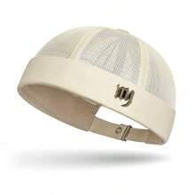 Men's Summer Breathable Streetwear Hip Hop Adjustable Brimless Fashion Logo Mesh Newsboy Cap - A - View 12