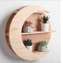 Estante de almacenamiento de doble capa con forma de luna, decoración de sala de estar, estantería de madera - Albaricoque - Ver 1