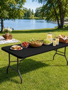 1pc-Black Stretch Spandex Tablecloth 6FT, Fitted Rectangular Table Cover For 72 X 30 Inch Tables, Washable Elastic Tablecloth For Trade Shows, Weddings, Parties And Outdoor Events - Black - View 13