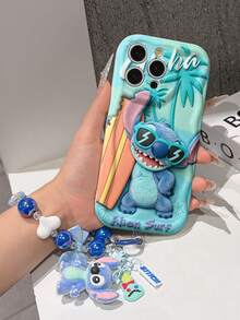 Disney Has Authorized, Phone Case - Chain Set, The Stitch Lilo & Stitch 3D Phone Case Plus A Silicone 3D Stitch Bracelet With Metallic Ring Removable Bracelet, Stitch And Angel Pattern, Compatible With Iphone17/16/15/14/13/12/11/XS/XR/X Plus Pro Max, A Stylish Cartoon Phone Case, The Perfect Gift Choice, Phone Protection, Durable Phone Cover, Great Gift For Friends And Family. - 白色 - 查看 6