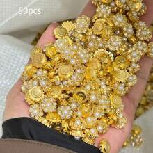 50入 11mm 樹脂向日葵造型金色珍珠花，適用於婚禮、DIY 剪貼簿裝飾配件製作 - 金色雙成鑽 - 查看 6