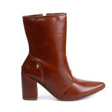 Domidona Women's Short Boot With Block High Heel And Pointed Toe - Lạc đà - Xem 3