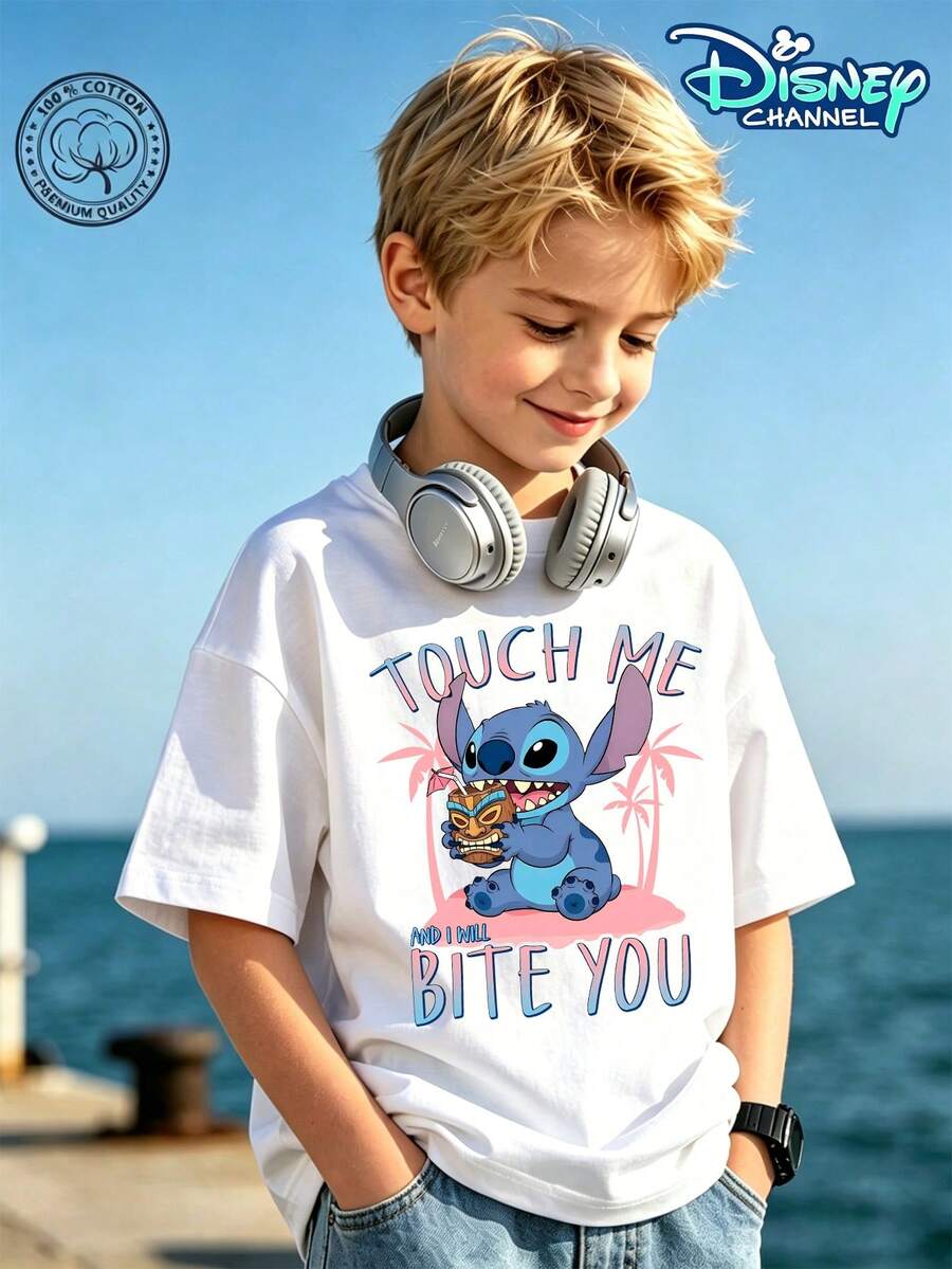 Disney Licensed Official Lilo & Stitch Tee, Suit Birthday Camping & Seaside Outing, Fine Birthday Present For Boys Girls. - 白色 - 查看 1