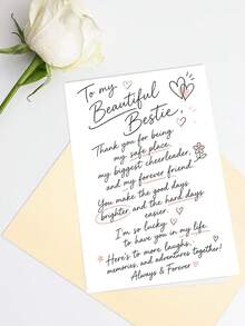 1pc "To My Beautiful Bestie" Best Friend Greeting Card With Envelope, Friendship Appreciation Note For Women, Ideal For Birthday & Thank You Gifts, Friendship Keepsake For Female Besties, Blank Inside - A - View 9