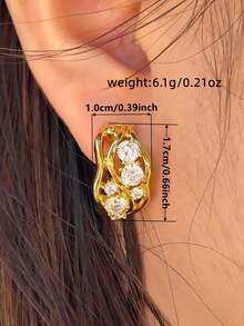 1 Paar elegante Creolen-Ohrringe mit kubischen Zirkonia, für Frauen entworfen, geeignet für Hochzeit, Verlobung, Jahrestagsparty, Valentinstagsgeschenk - Goldgelb - Übersicht 6
