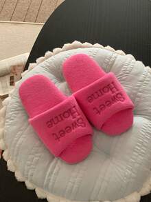 XIXITIAO Letter Embroidered Couple Slippers Four Seasons Universal Silent Home Floor Shoes Breathable Lightweight Thin Sole Slip-On - Hot Pink - View 6