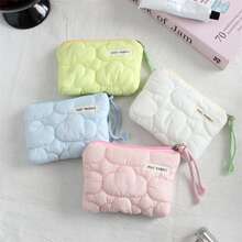 1 pieza Monedero acolchado con rayas de nube, bolsa de almacenamiento portátil mini, puede almacenar caramelos, aperitivos, lápiz labial, auriculares, bolsa pequeña, bolsa con forro interior de cremallera de color caramelo, bolsa para lápiz labial, monedero, tarjetero, bolsa de almacenamiento de auriculares, puede contener tarjetas bancarias, tarjetas de crédito, monedas, capacidad suficiente, tela suave y cómoda, monedero de tarjeta de moda, adecuado para estudiantes y trabajadores de oficina en sus desplazamientos diarios y compras. - Multicolor - Ver 5