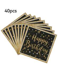 20piezas/40piezas/60piezas Servilletas de cumpleaños de 2 capas con borde de lámina dorada suave, desplegadas 33cm*33cm, servilletas desechables para fiesta y almuerzo, toallas para invitados, papel decorativo, decoraciones de cumpleaños, aniversario de boda, decoraciones para fiesta de graduación - Ver 8