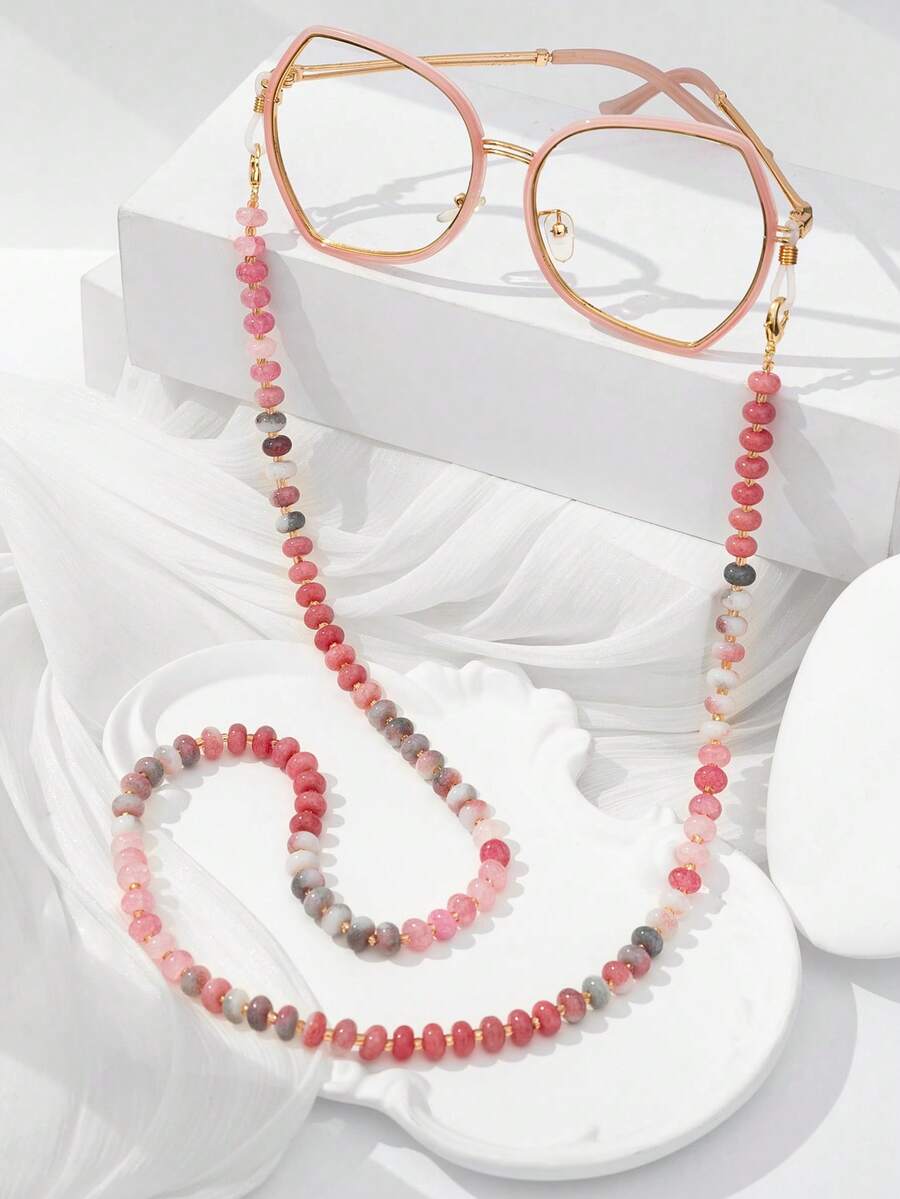 1pc Minimalist Fashion Colorful Beaded Glass Anti-Loss Glasses Chain, Random Color