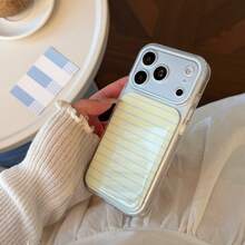 GUCADI 多巴胺條紋手機殼，適用於 Apple 17 Pro Max、16、14、15，透明清新，全包覆，附樹脂裝飾，時尚獨特，創意幾何極簡，清新小眾風格 - 黃色 - 查看 2