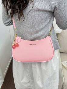 This Fashionable Women's Shoulder/Underarm Bag Is Made Of PU Leather, Decorated With A Delicate Cherry Pendant, And Features A Metal Chain Shoulder Strap. Suitable For Various Occasions, Including Outings, Travel, Shopping, Commuting, Gifting, And Parties. - Pink - View 5