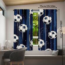 2pcs Modern Football Printed Semi-Sheer Curtains, Affordable Material, Rod Pocket Polyester Curtains, Suitable For Bedroom, Office, Living Room - Machine Washable, Easy Installation, Durable Home Decor, 90-100gsm Knitted Woven - Multicolor - View 12