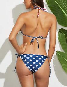 Women Two Piece Swimsuit Sexy Swimwear Halter String Triangle Bikini Sets - Red1 - View 3