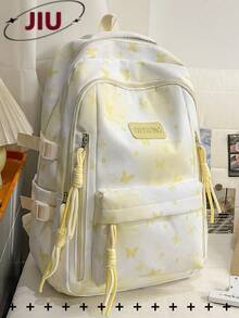 Mochila de nailon con estampado de mariposa y múltiples compartimentos, cabe portátil de 15.6 pulgadas, mochila ligera y multiusos para estudiantes, negocios, viajes y uso diario - Amarillo - Ver 1