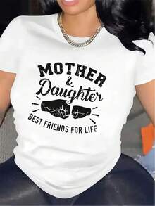 Camiseta moderna y minimalista de poliéster de manga corta, adecuada para madre e hija o mejores amigas, duradera y cómoda, ideal para usar en casa, en la sala de estar o al aire libre - Blanco - Ver 1