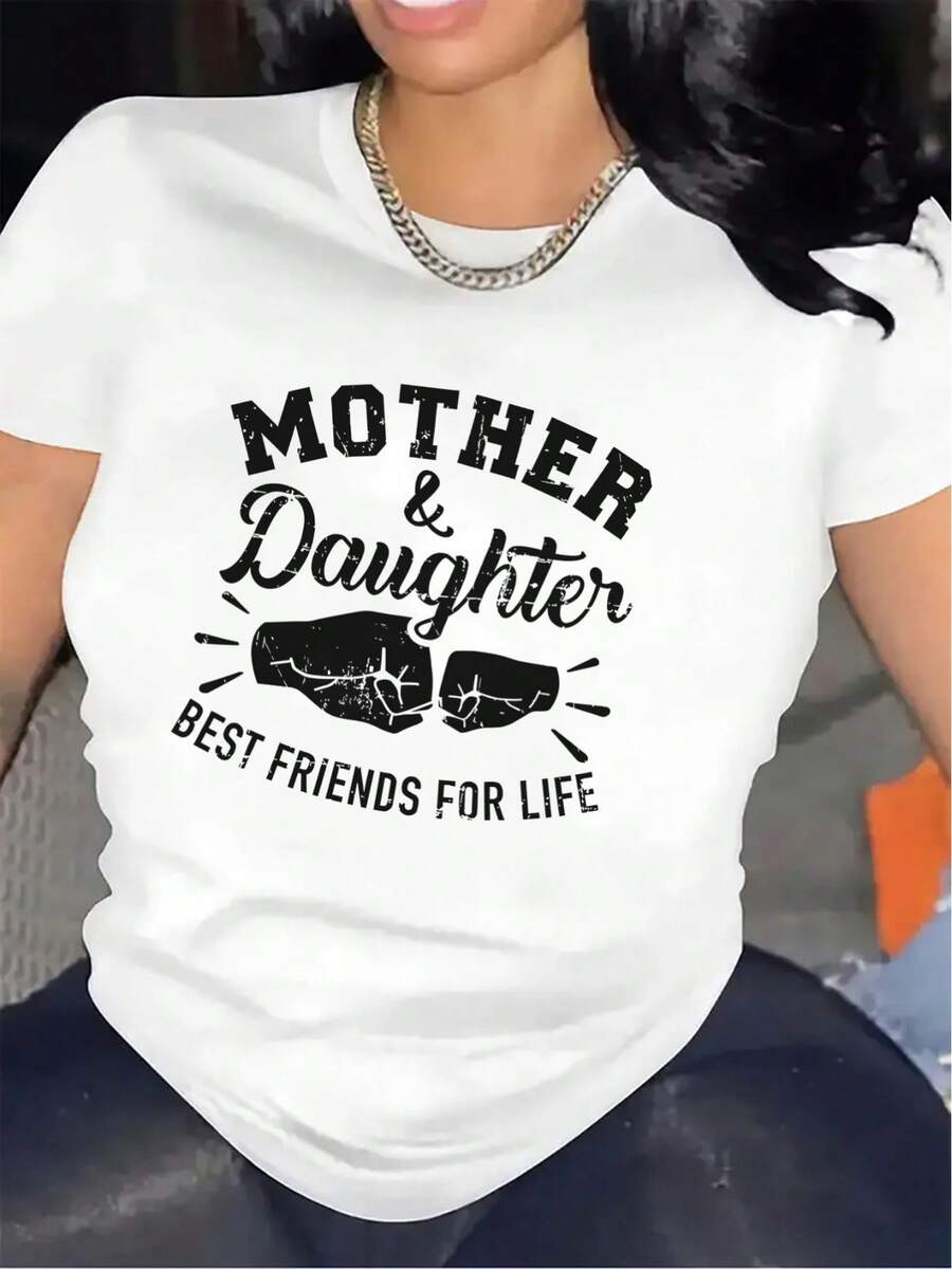 Camiseta moderna y minimalista de poliéster de manga corta, adecuada para madre e hija o mejores amigas, duradera y cómoda, ideal para usar en casa, en la sala de estar o al aire libre - Blanco - Ver 1
