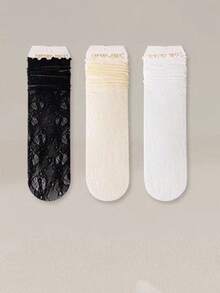 1/3 Pairs Women's Summer Thin Lace White Socks With Ruffle Edge, Versatile Mid-Calf Breathable Mesh Hollow Out Slouch Socks - Multicolor - View 14