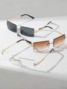 3pcs/Set Women's Rectangular Frameless Metal Fashion Glasses, International Fashion Week Fashion Glasses, Suitable For Daily Life, Outfits, Social Gatherings, Beach Vacation And Outdoor Travel - Multicolor - View 9