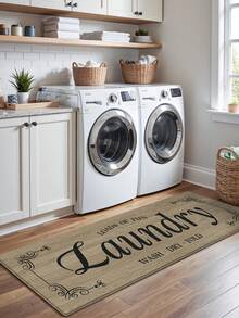 DAJIANG 1pc Modern Laundry Room Floor Mat, Soft Striped Kitchen Mat, Machine Washable, Dust-Proof Letter Rug, Home Decor - Multicolor - View 6