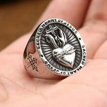 1 pieza Anillo de acero inoxidable con forma de corazón de moda, unisex - Negro - Ver 1