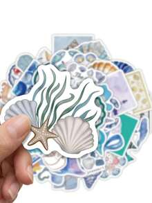 50Pcs Coastal Cowgirl Blue Watercolor Stickers – Versatile Decals For Scrapbooking, Journaling, Card Making & DIY Crafts | Seashell, Ocean Creature & Western Beach Holiday Designs | Easy-Peel Decals For Planner - Multicolor - View 3