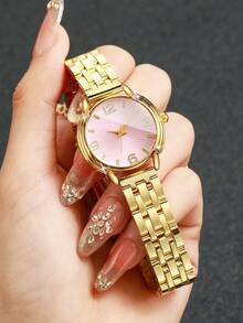 Women's Round Digital Scale Dial Gentle Style Luxury Fashion Quartz Wristwatch, Exquisite Watch For Date Birthday Gift (1pc/Set) Watch Box Not Included - Gold - View 10